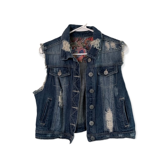 Vanilla Star Other - Vanilla Star Girl’s Distressed Denim Vest with Pockets L
